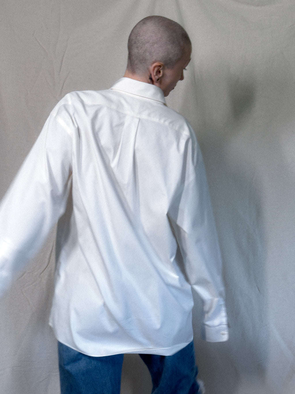 Upcycled White Button Up with Hand Embroidered Pocket