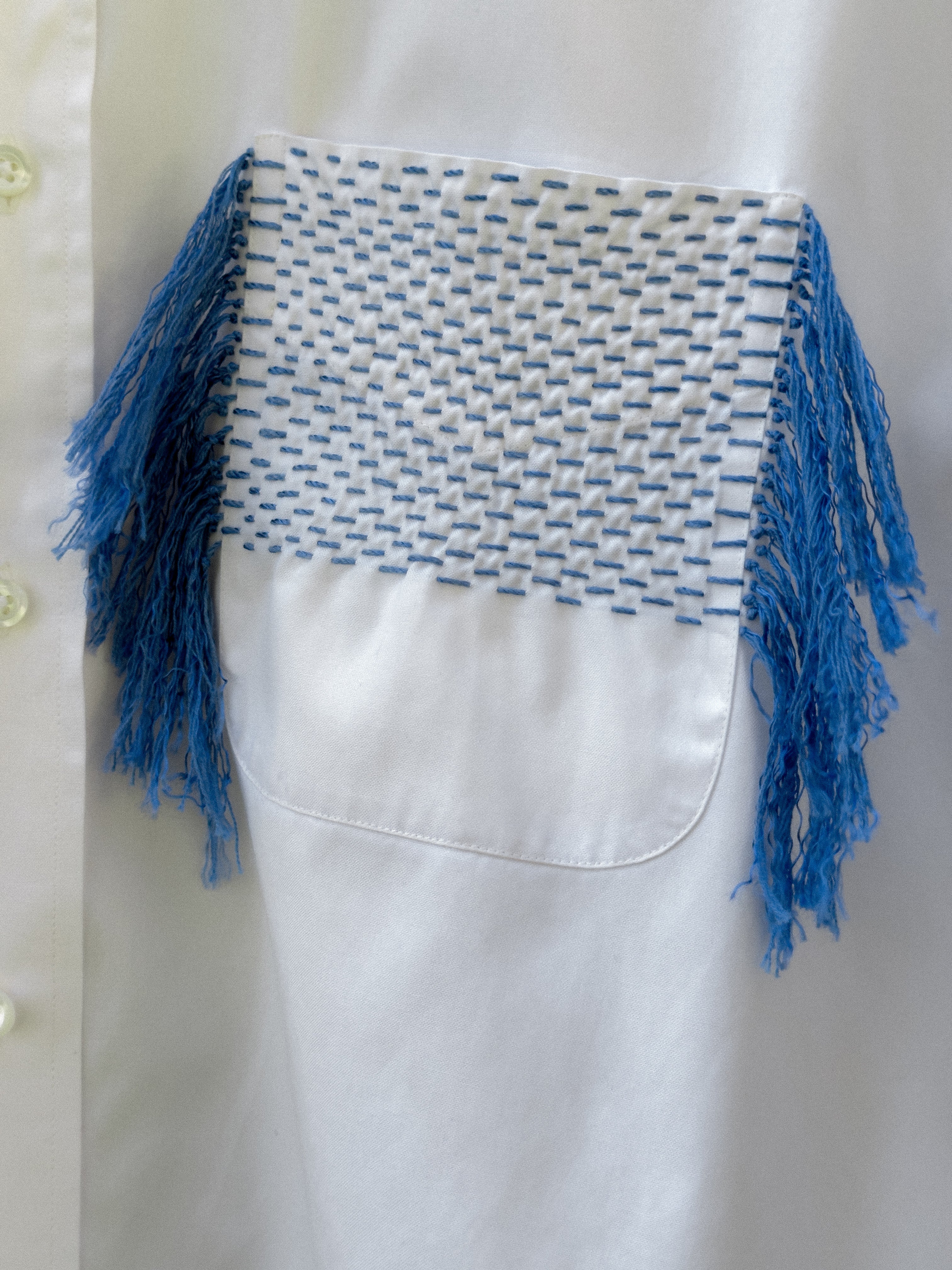 Upcycled White Button Up with Hand Embroidered Pocket